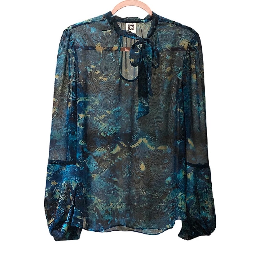ANNE KLEIN | Sheer Long Sleeve Blouse
